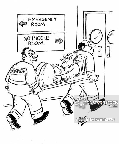 Injured man sees that he is being taken to the 'No Biggie Room', as opposed to the 'Emergency Room.